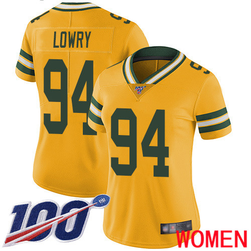 Green Bay Packers Limited Gold Women #94 Lowry Dean Jersey Nike NFL 100th Season Rush Vapor Untouchable